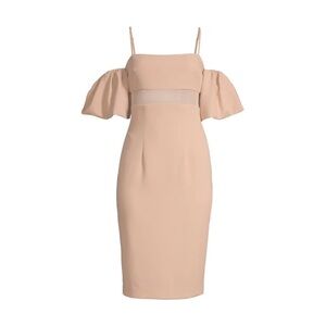 Black Halo Tan Leona Puff Sleeve Off-The-Shoulder Knee Length Dress